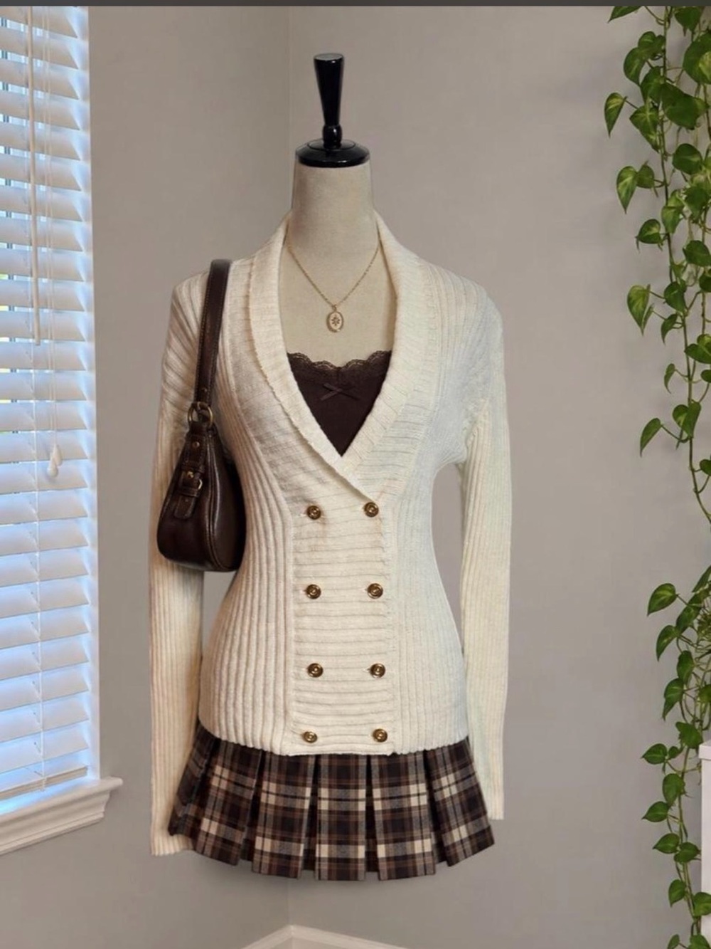 Vintage Marisa Christina Ivory Gold Button Ribbed Cardigan